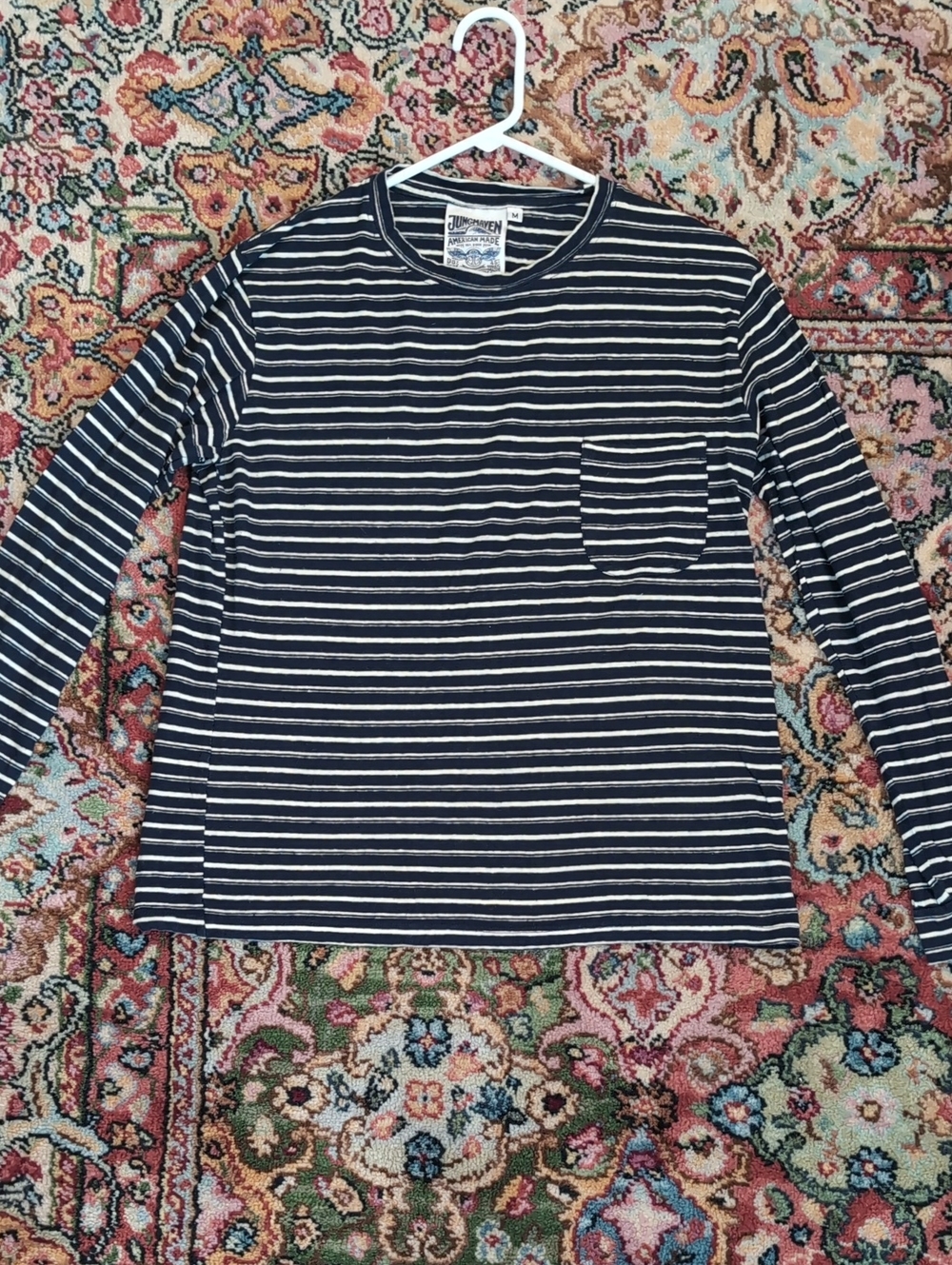 Jungmaven Striped Long-Sleeve Pocket Tee - Navy/White